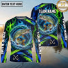 (13 Breeds) Maxcorners Fishing Water Splash Ring Electric Blue Green Flames Honeycomb Pattern Custom Team Name Personalized Name 3D Long Sleeve Shirt