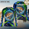(13 Breeds) Maxcorners Fishing Water Splash Ring Electric Blue Green Flames Honeycomb Pattern Custom Team Name Personalized Name 3D Long Sleeve Shirt