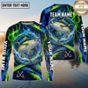 (13 Breeds) Maxcorners Fishing Water Splash Ring Electric Blue Green Flames Honeycomb Pattern Custom Team Name Personalized Name 3D Long Sleeve Shirt