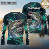 (13 Breeds) Maxcorners Fishing Aggressive Fish Water Splash Dark Green Teal Hexagon Pattern Fish Scale Custom Team Name Personalized Name 3D Long Sleeve Shirt