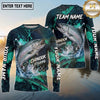 (13 Breeds) Maxcorners Fishing Aggressive Fish Water Splash Dark Green Teal Hexagon Pattern Fish Scale Custom Team Name Personalized Name 3D Long Sleeve Shirt