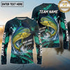 (13 Breeds) Maxcorners Fishing Aggressive Fish Water Splash Dark Green Teal Hexagon Pattern Fish Scale Custom Team Name Personalized Name 3D Long Sleeve Shirt