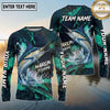 (13 Breeds) Maxcorners Fishing Aggressive Fish Water Splash Dark Green Teal Hexagon Pattern Fish Scale Custom Team Name Personalized Name 3D Long Sleeve Shirt