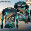 (13 Breeds) Maxcorners Fishing Aggressive Fish Water Splash Dark Green Teal Hexagon Pattern Fish Scale Custom Team Name Personalized Name 3D Long Sleeve Shirt