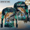 (13 Breeds) Maxcorners Fishing Aggressive Fish Water Splash Dark Green Teal Hexagon Pattern Fish Scale Custom Team Name Personalized Name 3D Long Sleeve Shirt