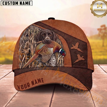 Maxcorners Dog Hunting and Pheasant Bird Hunting Stitched Leather Pattern Personalized Name 3D Cap