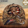 Maxcorners Dog Hunting and Pheasant Hunter Ripped American Flag Marsh Reeds Personalized Name 3D Cap