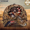 Maxcorners Dog Hunting and Pheasant Hunter Ripped American Flag Marsh Reeds Personalized Name 3D Cap