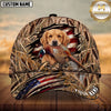 Maxcorners Dog Hunting and Pheasant Hunter Ripped American Flag Marsh Reeds Personalized Name 3D Cap