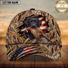 Maxcorners Dog Hunting and Pheasant Hunter Ripped American Flag Marsh Reeds Personalized Name 3D Cap