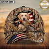 Maxcorners Dog Hunting and Pheasant Hunter Ripped American Flag Marsh Reeds Personalized Name 3D Cap