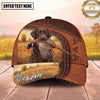Maxcorners Dog Hunting and Pheasant Hunting Golden Wheat Field Leather Personalized Name 3D Cap