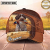 Maxcorners Dog Hunting and Pheasant Hunting Golden Wheat Field Leather Personalized Name 3D Cap