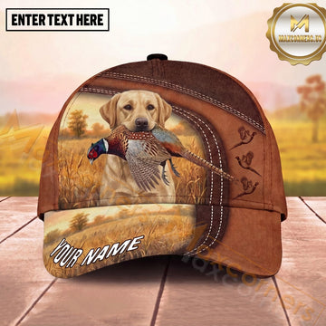 Maxcorners Dog Hunting and Pheasant Hunting Golden Wheat Field Leather Personalized Name 3D Cap