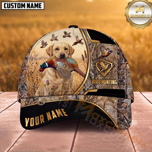 Maxcorners Dog Hunting Bird Hunting Flying Pheasants Reeds Camo Crest Personalized Name 3D Cap