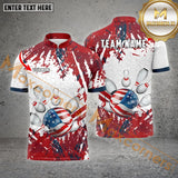 MaxCorners Bowling Ball&Pins American Flag Customized Name, Team Name 3D Polo Shirt