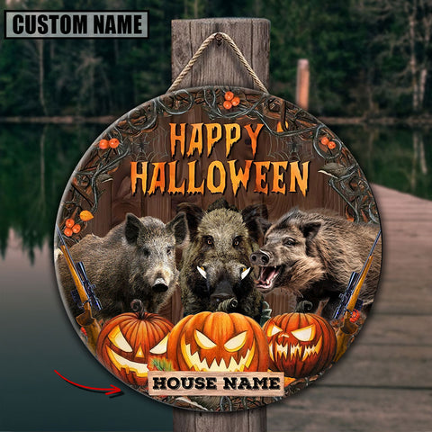 Maxcorners Boar Hunting With Pumpkin Customized House Name Halloween Wooden Sign