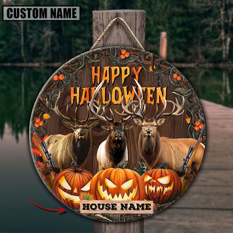 Maxcorners Elk Hunting With Pumpkin Customized House Name Halloween Wooden Sign