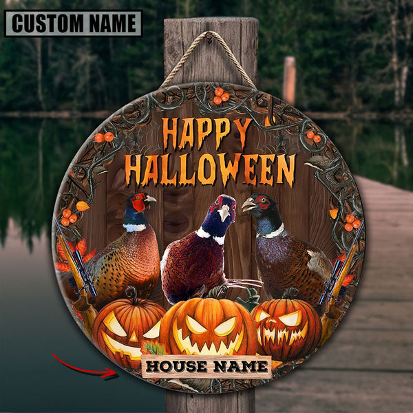 Maxcorners Pheasant Hunting With Pumpkin Customized House Name Halloween Wooden Sign