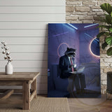 Maxcorners Raccoon Working on Laptop in Bathroom Wrapped Canvas
