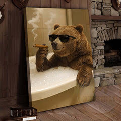 Maxcorners Bear Relaxing in Bathtub with Sunglasses Wrapped Canvas