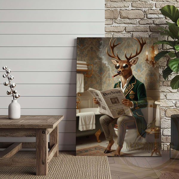 Maxcorners Deer Reading DeerNews in Bathroom Wrapped Canvas