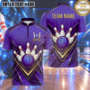 Maxcorners Bowling Bowling Ball Strike Crashing Pins Elegant Golden Chevron Stripes Carbon Fiber Texture Multi Options Personalized Name, Team Name Unisex 3D Shirt (4 Colors)