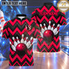 Maxcorners Bowling Chevron Zigzag Pattern Bowling Ball Crashing Pins Carbon Fiber Texture Multi Options Personalized Name, Team Name Unisex 3D Shirt (4 Colors)