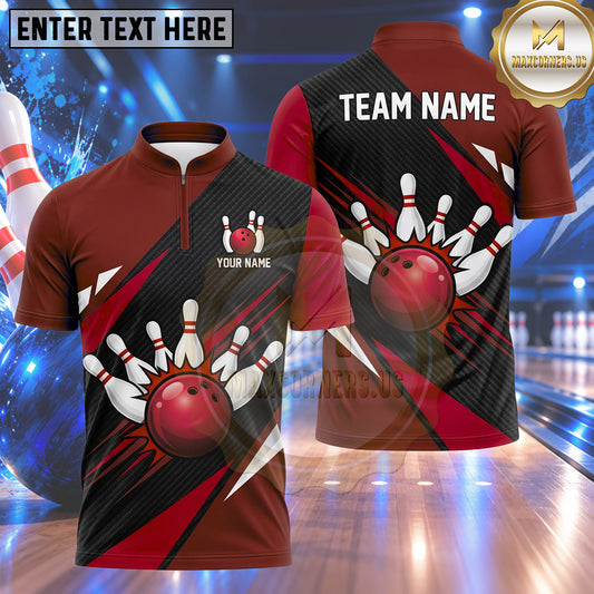 Maxcorners Bowling Diagonal Racing Stripes Bowling Ball Impact Crashing Pins Carbon Fiber Pattern Multi Options Personalized Name, Team Name Unisex 3D Shirt (4 Colors)