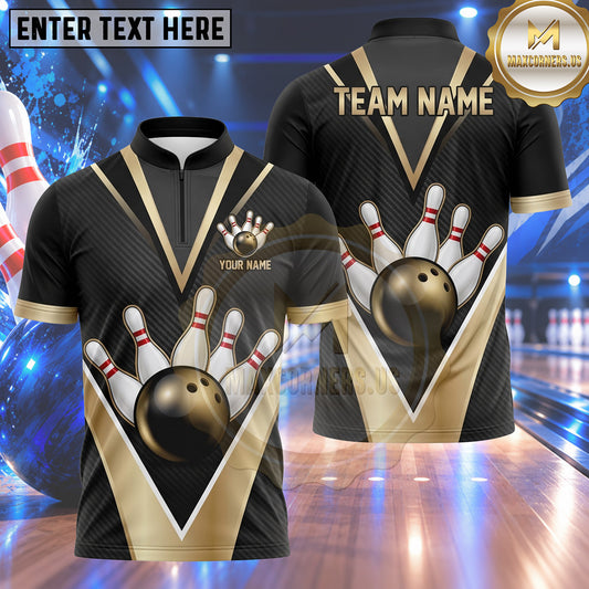 Maxcorners Bowling Bowling Ball Crashing Pins Victory V Pattern Geometric Carbon Fiber Texture Multi Options Personalized Name, Team Name Unisex 3D Shirt (4 Colors)