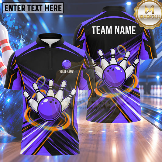 Maxcorners Bowling Fast Motion Speed Rings Bowling Ball Strike Crashing Pins Dynamic Geometric Pattern Multi Options Personalized Name, Team Name Unisex 3D Shirt (4 Colors)