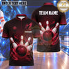 Maxcorners Bowling Flying Raven Crow Smoke Feathers Flame Bowling Ball Strike Crashing Pins Multi Options Personalized Name, Team Name Unisex 3D Shirt (4 Colors)
