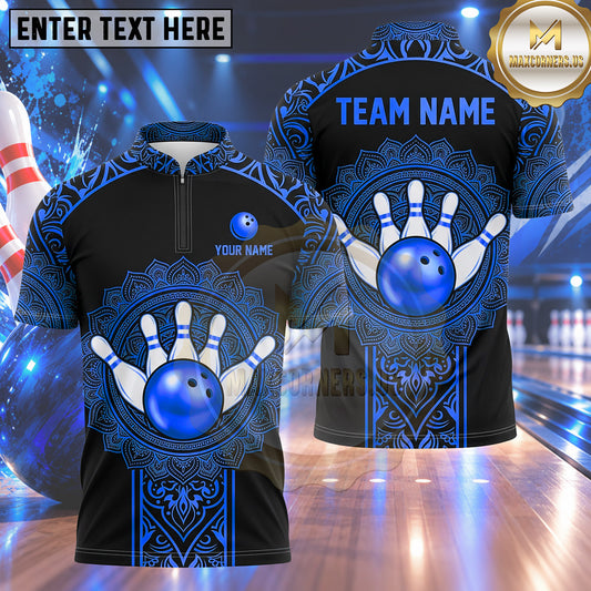 Maxcorners Bowling Mandala Floral Ornament Vintage Pattern Bowling Ball Strike Crashing Pins Multi Options Personalized Name, Team Name Unisex 3D Shirt (4 Colors)