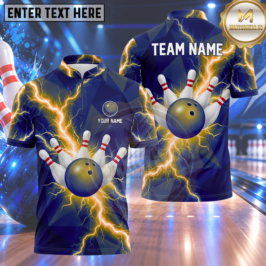 Maxcorners Bowling Electric Lightning Storm Thunder Blast Bowling Ball Strike Crashing Pins Multi Options Personalized Name, Team Name Unisex 3D Shirt (4 Colors)