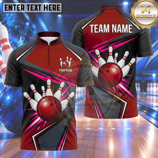Maxcorners Bowling Bowling Ball Explosive Blast Impact Crashing Pins Geometric Armor Texture Multi Options Personalized Name, Team Name Unisex 3D Shirt (4 Colors)