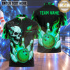 Maxcorners Bowling Fiery Flaming Skull Smoke Bowling Ball Strike Crashing Pins Multi Options Personalized Name, Team Name Unisex 3D Shirt (5 Colors)