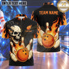 Maxcorners Bowling Fiery Flaming Skull Smoke Bowling Ball Strike Crashing Pins Multi Options Personalized Name, Team Name Unisex 3D Shirt (5 Colors)