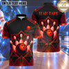 Maxcorners Bowling Art Deco Geometric Diamond Pattern Frame Bowling Ball Strike Crashing Pins Multi Options Personalized Name, Team Name Unisex 3D Shirt (5 Colors)