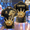 Maxcorners Bowling Fierce Roaring Lion Head Damask Pattern Frame Bowling Ball Strike Crashing Pins Multi Options Personalized Name, Team Name Unisex 3D Shirt (5 Colors)