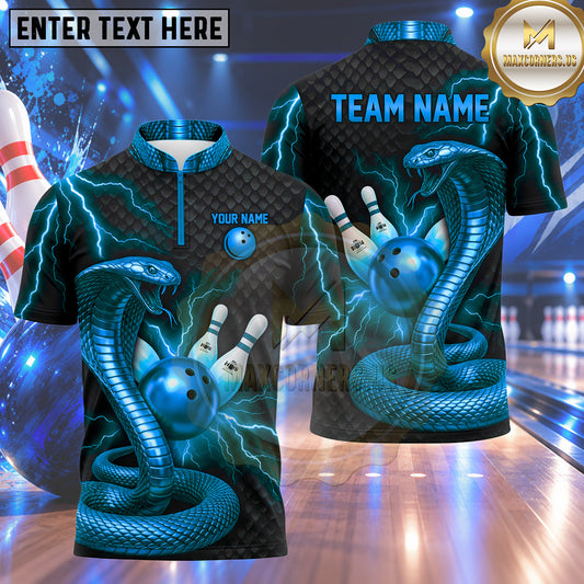 Maxcorners Bowling Giant Cobra Snake Lightning Strike Snake Scale Pattern Bowling Ball Crashing Pins Multi Options Personalized Name, Team Name Unisex 3D Shirt (5 Colors)