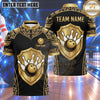 Maxcorners Bowling Medieval Knight Shield Filigree Damask Pattern Frame Bowling Ball Strike Crashing Pins Multi Options Personalized Name, Team Name Unisex 3D Shirt (5 Colors)
