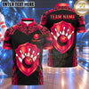 Maxcorners Bowling Medieval Knight Shield Filigree Damask Pattern Frame Bowling Ball Strike Crashing Pins Multi Options Personalized Name, Team Name Unisex 3D Shirt (5 Colors)