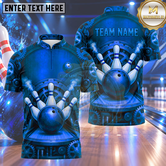 Maxcorners Bowling Steampunk Mechanical Gears Engine Wheels Industrial Metal Bowling Ball Strike Crashing Pins Multi Options Personalized Name, Team Name Unisex 3D Shirt (5 Colors)