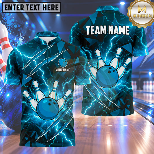 Maxcorners Bowling Claw Slash Marks Lightning Bolt Thunderstorm Geometric Polygon Bowling Ball Strike Crashing Pins Multi Options Personalized Name, Team Name Unisex 3D Shirt (5 Colors)
