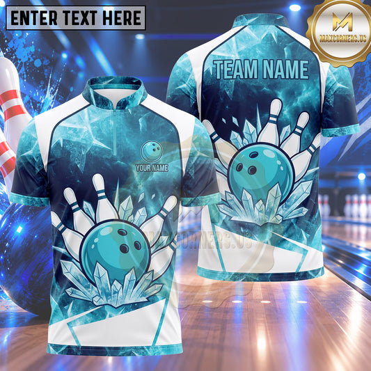 Maxcorners Bowling Ice Crystal Gemstones Frozen Glacier Burst Bowling Ball Strike Crashing Pins Multi Options Personalized Name, Team Name Unisex 3D Shirt (4 Colors)