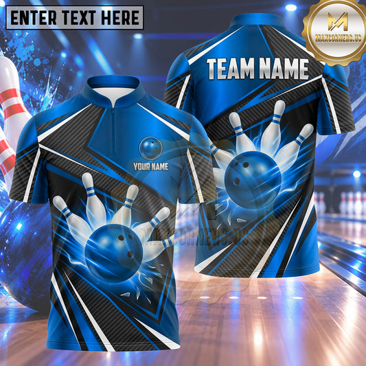 Maxcorners Bowling Geometric Racing Stripes Carbon Fiber Texture Shattered Glass Bowling Ball Crashing Pins Multi Options Personalized Name, Team Name Unisex 3D Shirt (4 Colors)