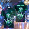 Maxcorners Bowling Glowing Jellyfish Galaxy Cosmic Space Floating Bowling Ball Strike Crashing Pins Multi Options Personalized Name, Team Name Unisex 3D Shirt (4 Colors)