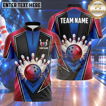 Maxcorners Bowling Geometric Racing Armor Panel Carbon Fiber Texture Spark Effect Bowling Ball Strike Crashing Pins Multi Options Personalized Name, Team Name Unisex 3D Shirt