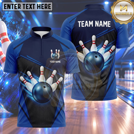 Maxcorners Bowling Bowling Ball Impact Energy Waves Crashing Pins Sleek Carbon Fiber Panel Multi Options Personalized Name, Team Name Unisex 3D Shirt (4 Colors)