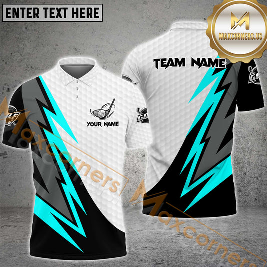 Maxcorners Golf Basic Golf Texture Pattern Premium Multicolor Option Customized Name, Team Name 3D Polo Shirt (6 Colors)